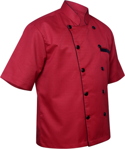 Uniforme de Cocina para Hotel y Restaurante de Cuatro Estaciones, Personalizable con Logotipo, Chaqueta de Chef Roja de Manga Corta con Gorro para Hombre y Mujer - Product Image 3