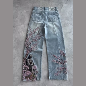 <span class=keywords><strong>Jeans</strong></span> Neri Vintage a Gamba Dritta Oversize per <span class=keywords><strong>Uomo</strong></span>, Lavaggio Acido, Ricamo 3D, Design Hip Hop Invernale - Product Image 5