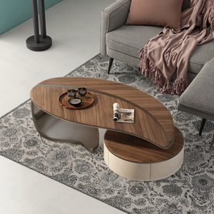 <span class=keywords><strong>Tavolino</strong></span> da caffè in foglia di lusso moderno piano in <span class=keywords><strong>legno</strong></span> massello con Base in acciaio inox cassetto di stoccaggio per soggiorno nordico centro tavolo Set - Product Image 6