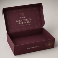 Boîte d'expédition personnalisée auto-scellante en carton ondulé, bordeaux foncé, avec impression dorée à chaud, pour emballage cosmétique et soins de la peau, à fermeture par rabat
