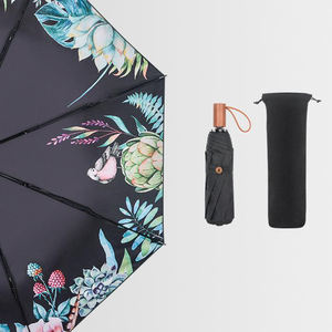 Paraguas de tela de doble capa de diseño clásico con impresión a todo color con revestimiento negro para protector solar para viajes Material Pongee - Product Image 1