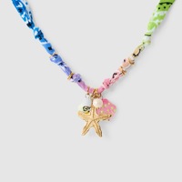 Modeketting Kleurrijk Gevlochten Koord ZeeSter Schelp Vis Uniek en Artistiek Elegant Fris Zoet RVS 18k