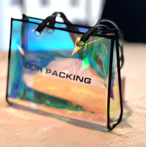 Vente en gros de sacs à main laser transparents étanches de luxe personnalisés holographiques irisés sac de plage fourre-tout à provisions en PVC transparent avec logo - Product Image 5