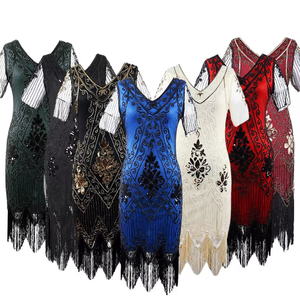Vestido Estilo Flapper Años 20 para Mujer, Vestido de Noche Midi Ajustado con Lentejuelas, Cuello en V, Flecos y Borlas, Manga Corta, Vestido <span class=keywords><strong>Formal</strong></span> de Poliéster - Product Image 2