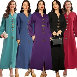 Klv — robe abaya noire pour le Ramadan, vêtement à col en V, cousue à la main, diamant, mode musulmane, eid dubaï, nouvelle collection, 2195