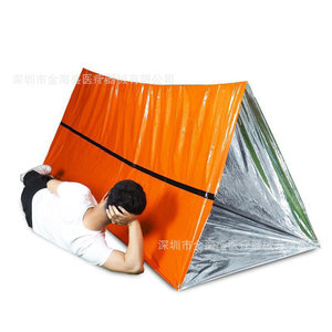 Carpa de Emergencia Jinhaiseng para Exteriores, Naranja y Plateada, de PE Impermeable, Ligera, Reflectante, Compacta, para 1 Persona - Product Image 1