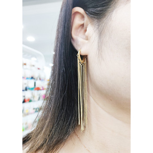 Simple gold-plated long tassel <b>earrings</b> for both men and women, fashionable party accessories - Product Image 1