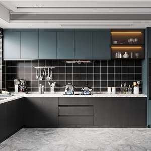 SANTOPOVA Frameless Backsplash Handleless <b>Kitchen</b> <b>Cabinet</b> With Glass Door - Product Image 3