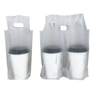 ES Custom Logo biologisch abbaubare Verpackung zum Mitnehmen Becher träger gedruckt Bubble Tea PLA Taschen Getränke halter Plastiktüte
