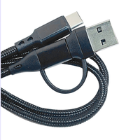 Câble USB-A/C vers C en nylon tressé 2-en-1, charge rapide 3A pour ordinateur et écouteurs, longueur personnalisable