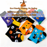 Chaussettes en coton jacquard à thème Halloween 200N, chaussettes mi-mollet avec motifs citrouille, crâne, fantôme, chat noir, chauve-souris, squelette, sorcière, chaussettes de fête pour hommes