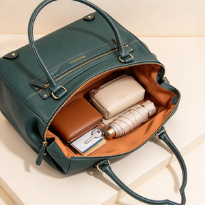 Dark Green Women <b>Handbag</b> Croc Embossed Front Pocket Large Capacity Top <b>Handle</b> Shoulder Bag - Product Image 2