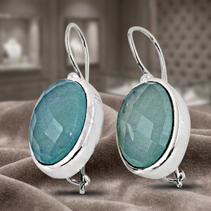 Silver Plated Oval Natural Stone Drop <b>Earrings</b> Bezel Setting Women's Classic Style Jewelry - Product Image 2