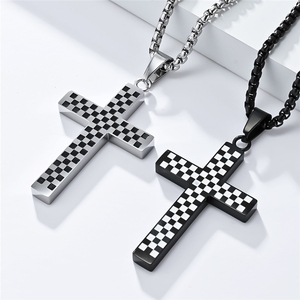 Collier Pendentif Croix Populaire pour <span class=keywords><strong>Homme</strong></span> en Acier Inoxydable avec Motif <span class=keywords><strong>Blanc</strong></span> et Noir, Design Hip Hop Personnalisé, <span class=keywords><strong>Chaîne</strong></span> Longue DZ531 - Product Image 1