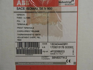 Interruptor de Circuito S6 SACE <span class=keywords><strong>ISOMAX</strong></span> S6N600TW-2, Bipolar, 600A, 500VDC, 600VAC / Interruptor de Caja 600A 600V para PLC S6N600 - Product Image 5