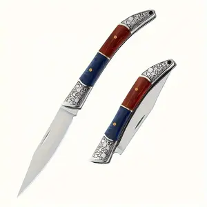 2.83 inç kırmızı ve mavi kol Mini katlanır bıçak etnik tarzı katlanmış bıçak çakı katlanır