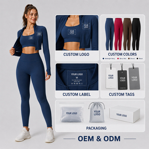 Custom Women Yoga Set Zip Up Sports <b>Bra</b> High Waist Leggings Long Sleeve Jacket Activewear Fitness Outfit - Product Image 1