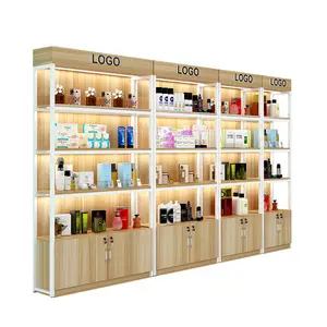 Cosmetici negozio di struttura in acciaio-legno 5-storia con armadi in legno combinazione libera display scaffali