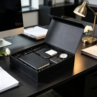 Coffret cadeau de bureau noir personnalisé avec stylo, carnet en cuir, cartes de visite, montre, lampe de bureau, emballage de bureau, ensemble cadeau en gros