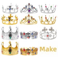 Couronne de roi transfrontalière pour Halloween et anniversaire, accessoire de costume, design géométrique, semi-fait main, or, argent, plastique