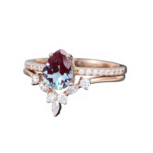 Hot Selling 925 Sterling Silver CZ <b>Dainty</b> Alexandrite <b>Ring</b> Set for Women-Wedding Engagement Anniversary Gift - Product Image 1