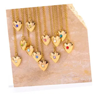 Mode pierre de naissance amour image ouvrable Photo médaillon collier 18K plaqué or Fine coeur bijoux pour femmes cadeau de fête des mères