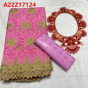 Bazin Riche ผ้าลูกไม้แอฟริกัน Bazin brode ลูกไม้กับหิน5 + 2หลาปักผ้าปักอย่างยั่งยืน - Product Image 2