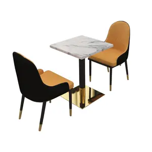 Mesa y silla para restaurante, muebles de lujo de acero inoxidable, mesa de comedor de mármol redondo, cafetería moderna