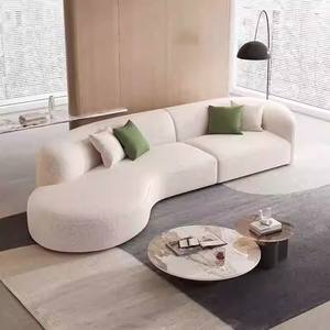 أريكة مخملية منحنية عصرية، أريكة زاوية نصف دائرية غير منتظمة من القماش باللون الوردي الاسكندنافي، طقم أرائك قطاعية لغرفة المعيشة - Product Image 3