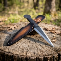 Couteau de chasse droit artisanal UMERO FAROOQ, style médiéval, en acier au carbone, lame à pointe clip, longueur totale de 12 pouces, personnalisable et fabriqué sur mesure (OEM)