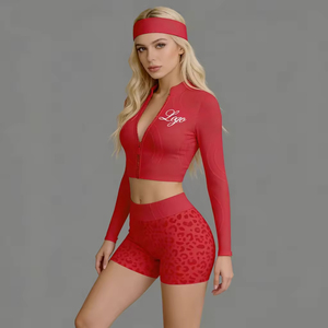 Completo Estivo Personalizzato da <span class=keywords><strong>Donna</strong></span>: Giacca e <span class=keywords><strong>Pantaloncini</strong></span> Streetwear, Set 3 Pezzi, <span class=keywords><strong>Tuta</strong></span> Sportiva con Stampa Leopardata e Zip - Product Image 3