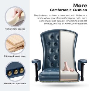 Chaises de bureau en cuir PU pour la maison et le bureau, chaises d'ordinateur confortables pour adultes, chaise de bureau ergonomique de direction avec roulettes en caoutchouc - Product Image 6