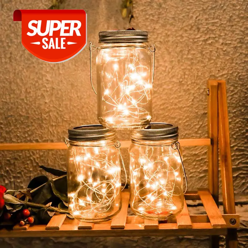 Amazon Hot Sale LED Fairy Light Mason Jar Solar Light Lids Outdoor Garden Christmas Hanging Solar LED Jar Light