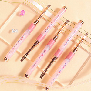 Pinceau à ongles en résine rose, plat, rond, ovale, poils en nylon, pour gel UV, manucure, art des ongles - Product Image 4