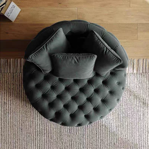 เก้าอี้บีนแบ็กทรงกลมแบบหรูหราสไตล์อเมริกันเก้าอี้พักผ่อนแบบโมเดิร์นมีปุ่มดึงดีไซน์แบบทำด้วยมือเฟอร์นิเจอร์ไม้สำหรับห้องนั่งเล่น - Product Image 4