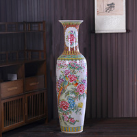 Tradition chinoise Luxe Famille Rose Grand Vase En Céramique Vase De Sol Extra Large
