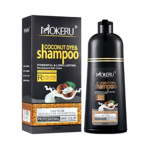 Mokeru 500毫升脱发治疗染料染发剂颜色染料椰子油黑发洗发水快速魔术改变灰色为黑色代工