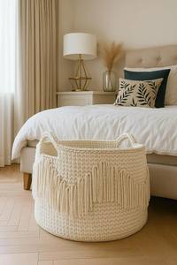 Cestas de Ropa Decorativas y Elegantes con Borlas Blancas, Cestas de Lavandería Redondas Extra Grandes de Cuerda de Algodón para Sala de Estar, Precio al por Mayor - Product Image 5