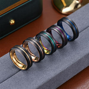 6MM iki renk oluk eğimli kenar söz çift yüzükler yüksek kalite paslanmaz çelik nişan ortak yüzük takı toptan - Product Image 5