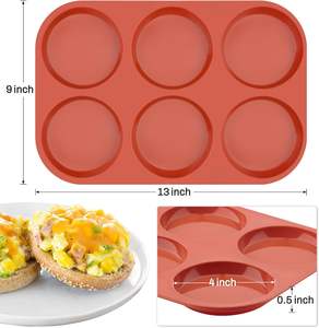 Moldes de huevos para hornear antiadherentes, molde de silicona redondo <span class=keywords><strong>Jumbo</strong></span> de 4 "para pan de hamburguesa, parte superior de muffin, huevos, 6 cavidades Whoopie Pie Pan - Product Image 2