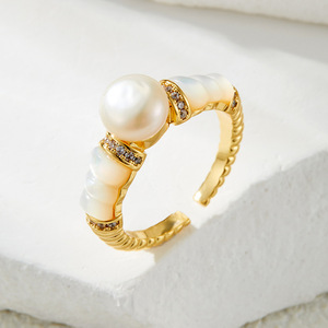Stylish Elegant <b>Adjustable</b> <b>Ring</b> With Freshwater Mother Of Pearl And Pave Setting For Party Jewelry - Product Image 1