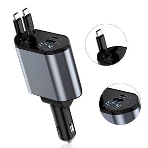 Cargador de Coche Retráctil 4 en 1 de Carga Súper Rápida de 120W con Función PD, Pantalla de Voltaje y Cable OVP para Auriculares, Cámaras y Samsung - Product Image 2