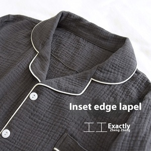 Usine approvisionnement direct hommes coupe ample coton pyjamas costume printemps automne <span class=keywords><strong>Double</strong></span> <span class=keywords><strong>gaze</strong></span> grande taille crêpe Long respirant décontracté - Product Image 3