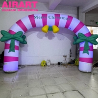 Arche gonflable personnalisée avec impression couleur bonbons et clochettes dorées, pour entrée de bienvenue de fête de Noël, qualité commerciale