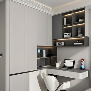 Custom-Made Modern Minimalist Children's Bedroom Wardrobe with Modular Desk <b>Bookshelf</b> Adjustable Height and <b>Open</b> Shelving - Product Image 5