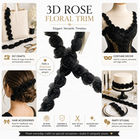 Pita Kain Renda Bunga Mawar 3D Hitam, Aplikasi Bunga Gothic, Hiasan Jahit, Ukuran 3cm, Bahan Kerajinan DIY untuk Kostum