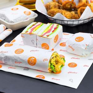 Papier d'emballage pour sandwichs, de qualité alimentaire, résistant à la graisse, avec logo imprimé personnalisé en gros, pour aliments, hamburgers, poulet frit, frites - Product Image 3