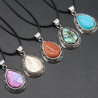 Pendentif Goutte d'Eau en Agate Naturelle, Pierre Semi-Précieuse Incrustée, Alliage, Coquille d'Abalone, Collier Artisanat en Cristal