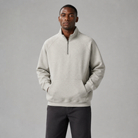 Fabricant de Sweat-shirts Personnalisés à Col Zippé pour Hommes, en Coton Gris Avoine Mélangé, Manches Raglan, Poche Kangourou, Vente en Gros