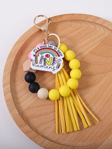 Pulsera de cuentas de silicona más vendida, colgante de cuentas de madera, llavero de acrílico con dibujos animados, colgante para bolso, llavero - Product Image 5